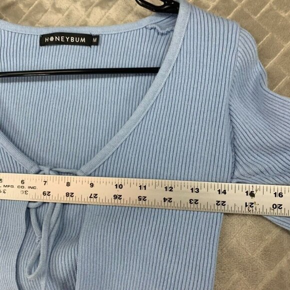 Honeybum Womans Medium Crop Top Light Blue Cardigan Tie Front Long Sleeve - Picture 8 of 15